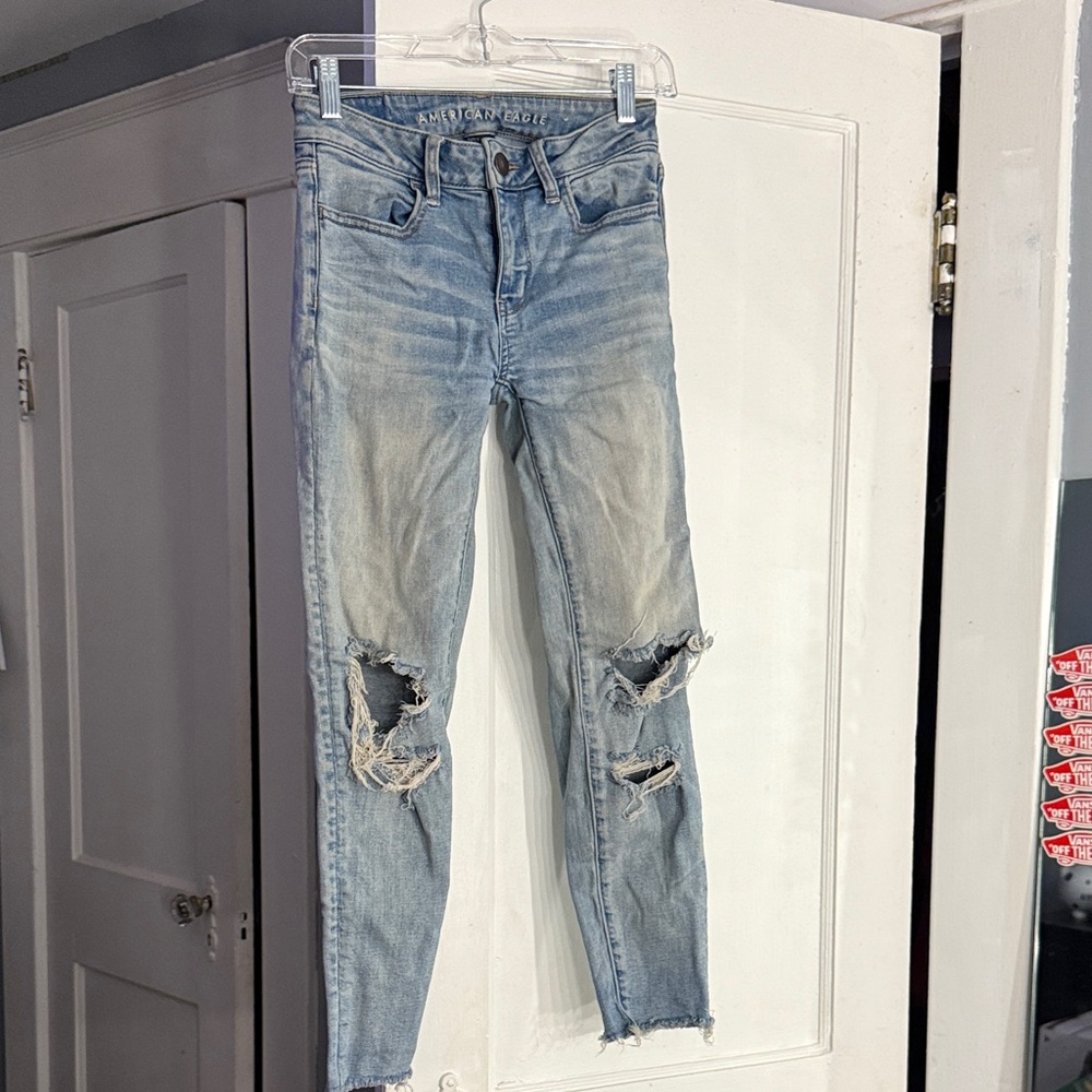 American Eagle Outfitters Light Blue Ripped Skinny Jeans